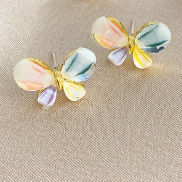 Colorful Butterfly Acrylic Gold Stud Earrings - Picture 3 of 4